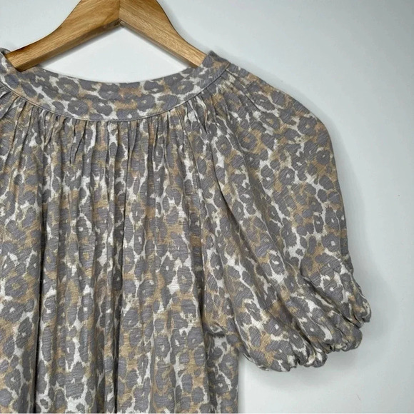 Maeve Anthropologie Leopard Puff Sleeve 100% Linen Top Size XS - Picture 4 of 10